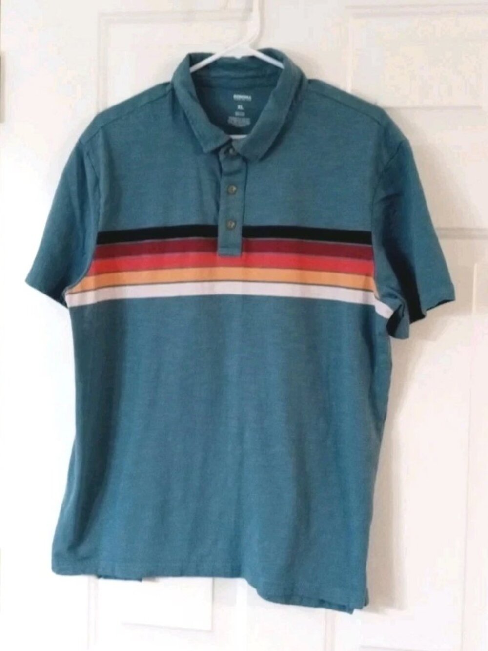 Sonoma Goods For Life Polo Shirt Mens Size XL Blue Striped Cotton 70s 80s Style